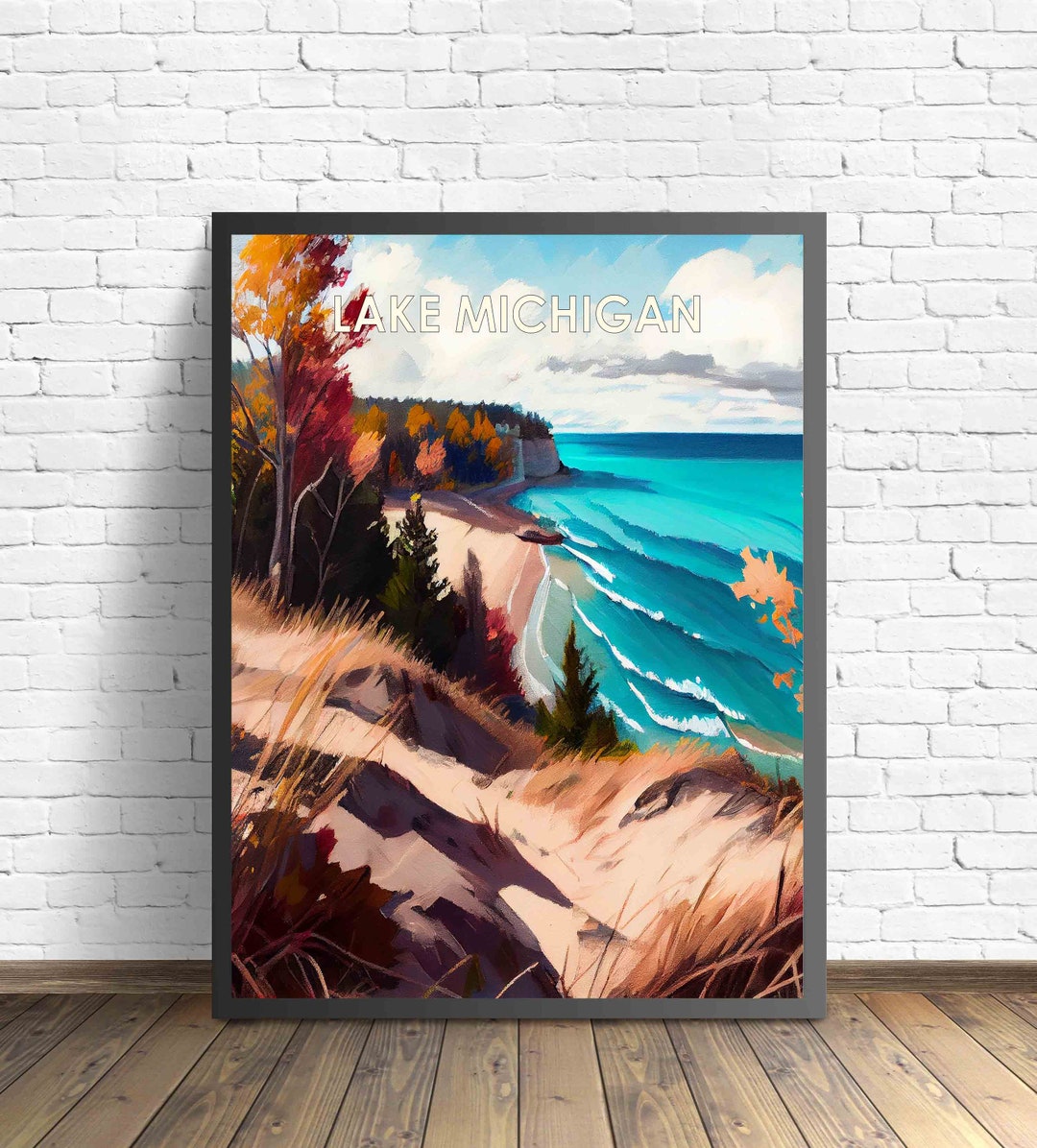 Lake Michigan Retro Art Print Lake Michigan Wall Art Etsy