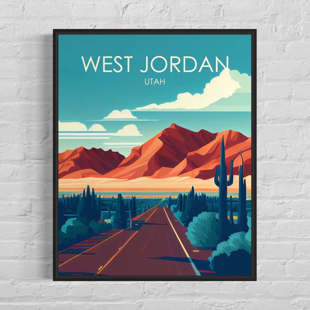 West Jordan Utah Retro Art Print, West Jordan Wall Art Illustration