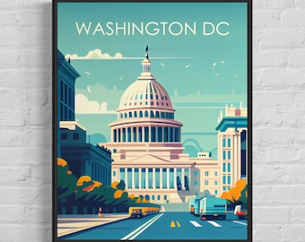 Washington DC Retro Art Print, Washington DC Wall Art Illustration, Washington DC Vintage Minimal Design Poster