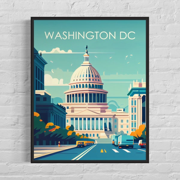 Stampa d'arte retrò di Washington DC, illustrazione di arte della parete di Washington DC, poster dal design minimale vintage di Washington DC