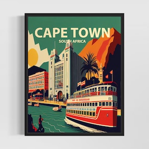 Cape Town Retro Art Print, Cape Town Wall Art Illustration, Cape Town Vintage Minimal Design Poster