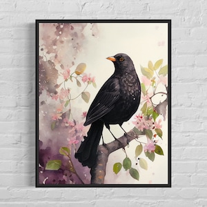 Stampa artistica retrò di Blackbird, illustrazione artistica di Blackbird, arte murale vintage di Blackbird
