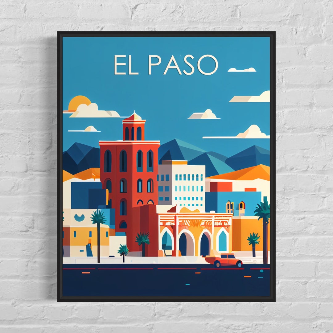 El Paso Retro Art Print, El Paso Wall Art Illustration, El Paso Vintage