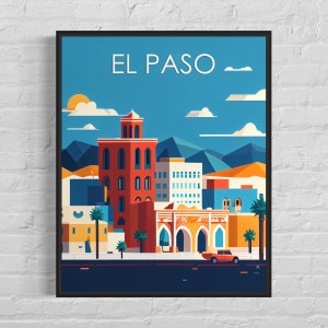 El Paso Retro Art Print, El Paso Wall Art Illustration, El Paso Vintage Minimal Design Poster