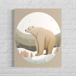 Polar Bear Retro Art Print, Polar Bear Illustration, Polar Bear Vintage Minimal Design Poster