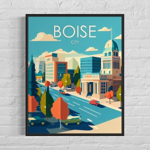 Boise City Retro Art Print, Boise City Wall Art Illustration, Boise City Vintage Minimal Design Poster