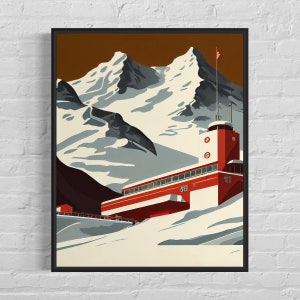 Jungfraujoch Switzerland Retro Art Print, Jungfraujoch Switzerland Wall Art Illustration, Jungfraujoch Vintage Minimal Design Poster