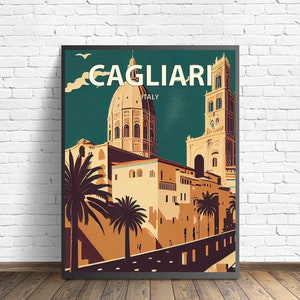 Cagliari Italy Retro Art Print, Cagliari Art Illustration, Cagliari Minimal Design Poster