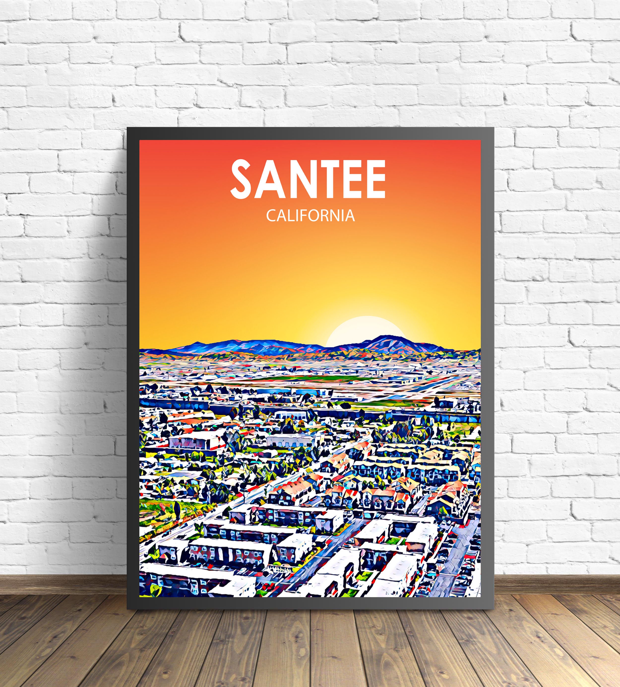 Santee CA Art Poster, California Sunset Landscape Poster Print