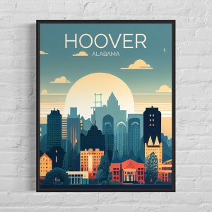 Hoover Alabama Retro Art Print, Hoover Wall Art Illustration, Hoover Vintage Minimal Design Poster