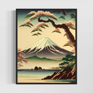 Mount Fuji Retro Art Print, Mount Fuji Illustration, Mount Fuji Vintage Minimal Design Poster