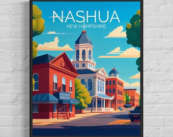 Nashua New Hampshire Retro Art Print, Nashua Wall Art Illustration, Nashua Vintage Minimal Design Poster