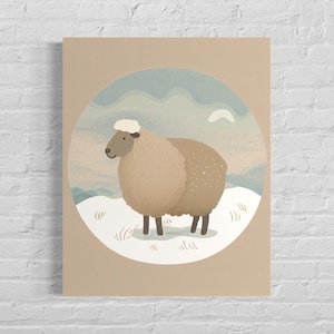 Sheep Retro Art Print, Sheep Illustration, Sheep Vintage Minimal Design Poster