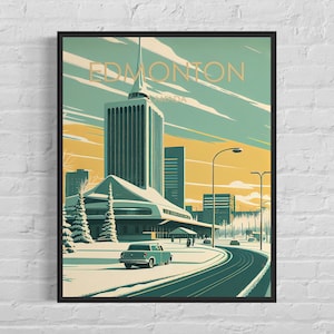 Edmonton Kanada Retro Kunstdruck, Edmonton Wand Kunst Illustration, Edmonton Vintage Minimal Design Poster
