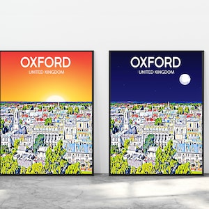 Oxford United Kingdom Sunset Art Poster Print Artwork, Oxford Photo Decor