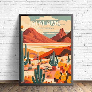 Atacama Südamerika Retro Kunstdruck, Atacama Wand Kunst Illustration, Atacama Vintage Minimal Design Poster