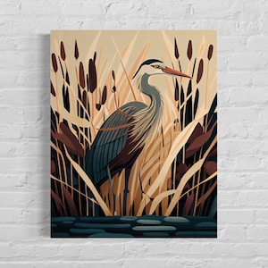 Heron Retro Art Print, Heron Illustration, Heron Vintage Minimal Design Poster