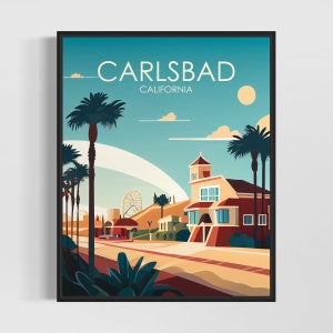 Carlsbad California Retro Art Print, Carlsbad Art Illustration, Carlsbad Vintage Minimal Design Poster