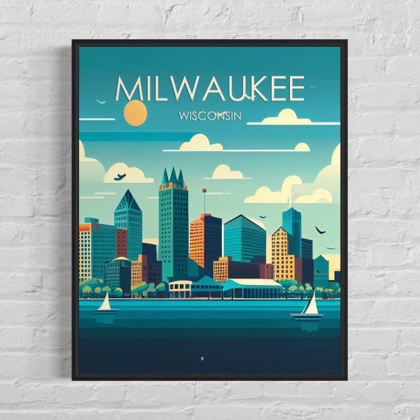 Milwaukee Retro Art Print, Milwaukee Wall Art Illustration, Milwaukee Vintage Minimal Design Poster