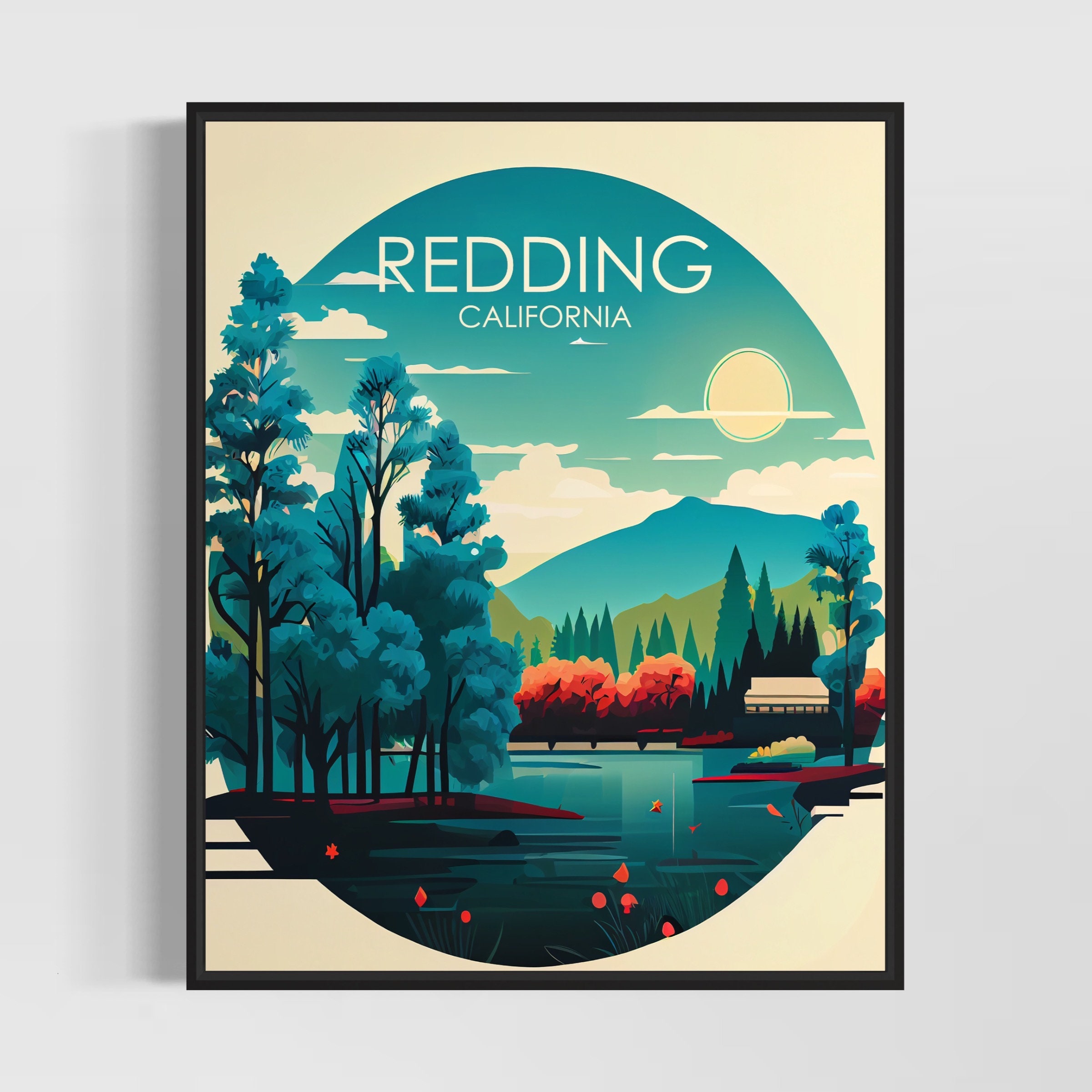 Redding California Retro Art Print Redding Art Illustration