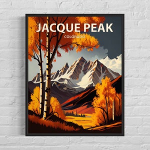 Jacque Peak Colorado Retro Art Print, Jacque Peak Wall Art Painting, Jacque Peak Vintage Minimal Design Poster
