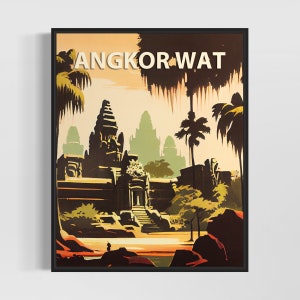 Angkor Wat Retro Art Print, Angkor Wat Wall Art Illustration, Angkor Wat Vintage Minimal Design Poster
