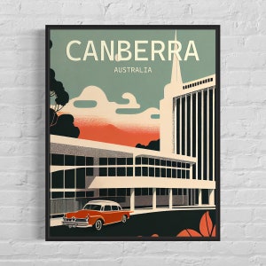 Canberra Retro Art Print, Canberra Wall Art Illustration, Canberra Vintage Minimal Design Poster