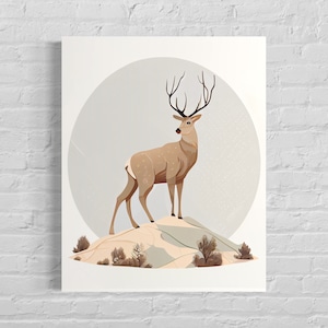 Deer Retro Art Print, Deer Illustration, Deer Vintage Minimal Design Poster