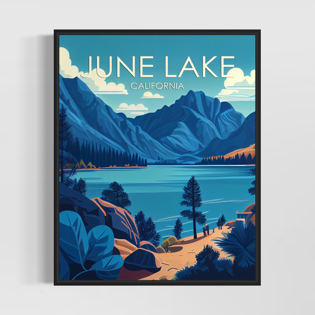 June Lake California Retro Art Print, June Lake Art Illustration, June