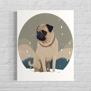 Pug Retro Art Print, Pug Illustration, Pug Vintage Minimal Design Poster
