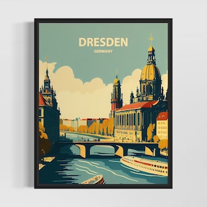 Dresden Germany Retro Art Print, Dresden Wall Art Illustration, Dresden Vintage Minimal Design Poster