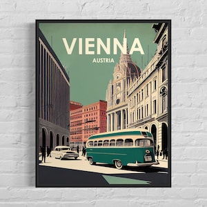 Impression d'art rétro Vienne Autriche, illustration d'art mural Vienne Autriche, affiche design minimaliste vintage Vienne Autriche