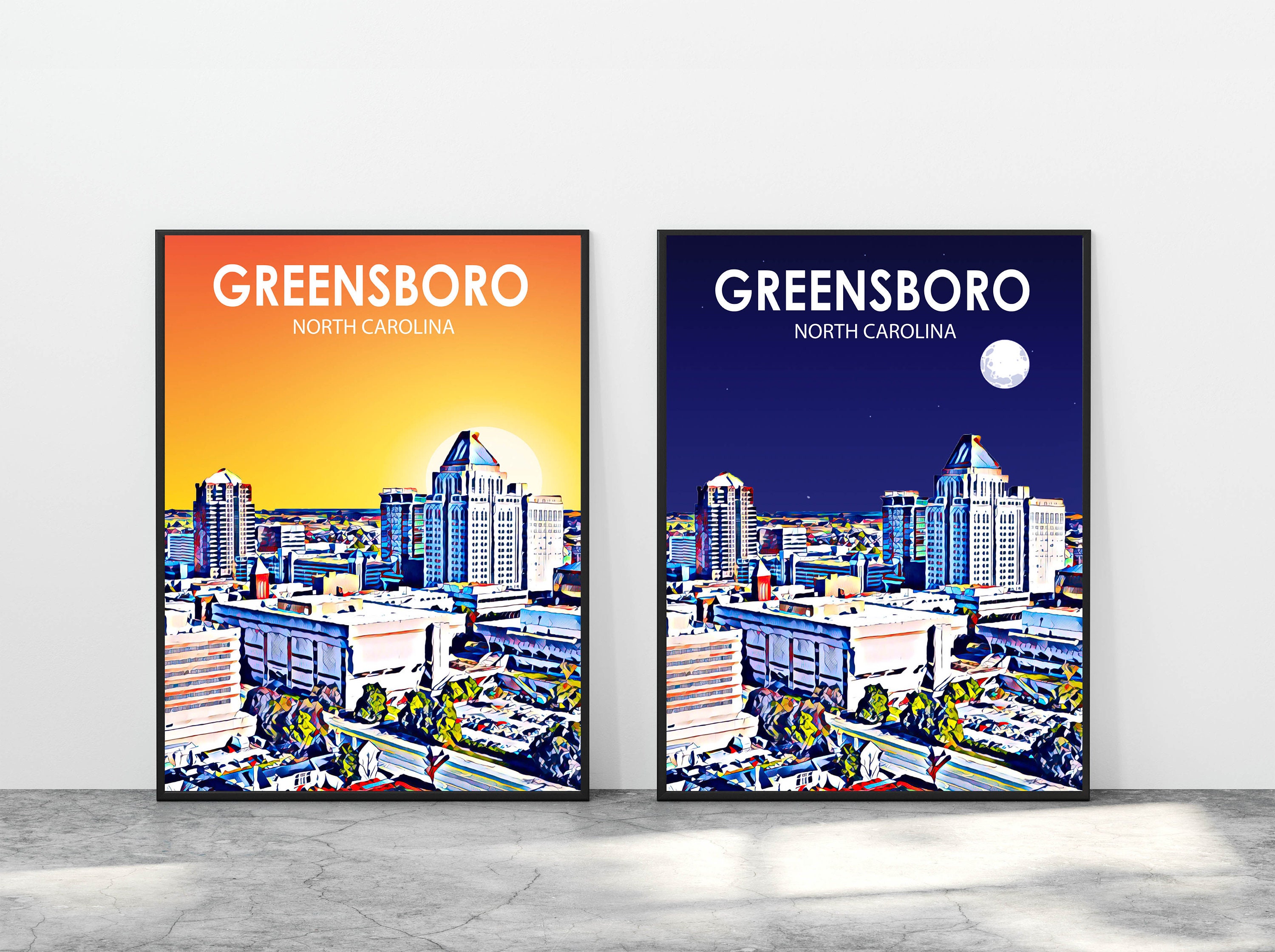 Greensboro NC Art Poster, North Carolina Sunset Landscape Poster, Greensboro Print, Greensboro Wall Art, Greensboro Photo Decor Painting