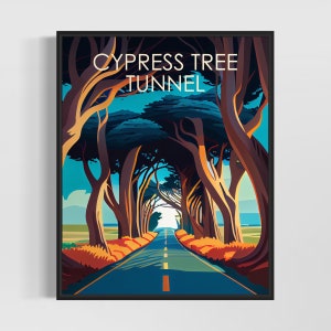 Cypress Tree Tunnel California Retro Art Print, Cypress Tree Tunnel Art Illustration, Cypress Tree Tunnel Vintage Minimal Design Poster