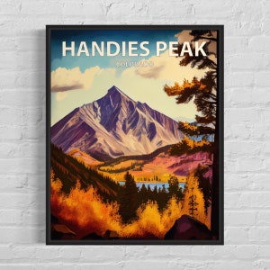 Handies Peak Colorado Retro Art Print, Handies Peak muurkunst schilderij, Handies Peak vintage minimalistisch design poster