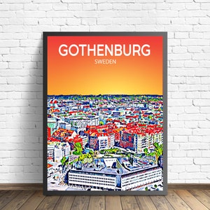 Gothenburg Sweden Art Poster Sunset / Night Poster Art Print, Gothenburg City Framed Modern Wall art, Colorful Skyline Canvas Sketch Photo