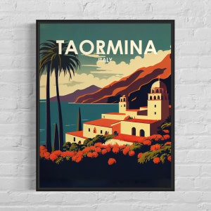 Taormina Italy Retro Art Print, Taormina Italy Wall Art Illustration, Taormina Italy Vintage Minimal Design Poster image 1