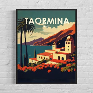 Taormina Italy Retro Art Print, Taormina Italy Wall Art Illustration, Taormina Italy Vintage Minimal Design Poster