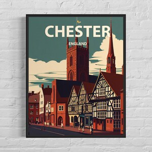 Chester England Retro Art Print, Chester Wall Art Illustration, Chester Vintage Minimal Design Poster