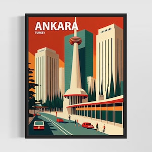 Ankara Retro Kunstdruck, Ankara Wandkunst Illustration, Ankara Vintage Minimal Design Poster
