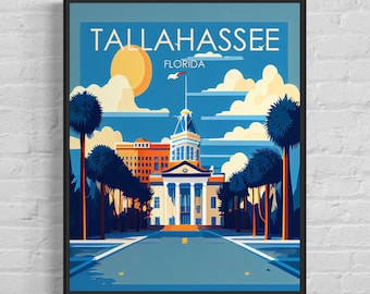 Tallahassee Florida Retro Art Print, Tallahassee Wall Art Illustration, Tallahassee Vintage Minimal Design Poster