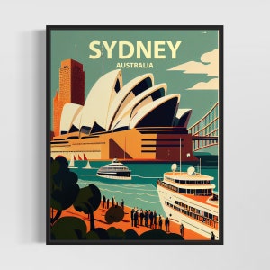 Impresión de arte retro de Sydney, Australia, ilustración de arte de pared de Sydney, póster de diseño minimalista vintage de Sydney