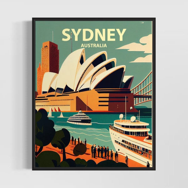 Sydney Australia Retro Art Print, Sydney Wall Art Illustration, Sydney Vintage Minimal Design Poster