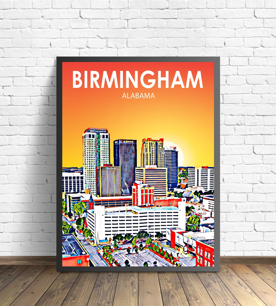 Birmingham Alabama Art Poster Sunset / Night Landscape Poster Print