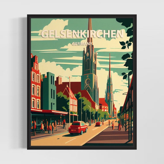 Gelsenkirchen Retro Art Print, Gelsenkirchen Wall Art Illustration