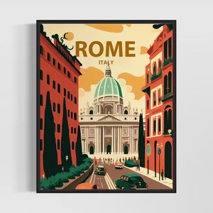 Rome Italy Retro Art Print, Rome Wall Art Illustration, Rome Vintage Minimal Design Poster