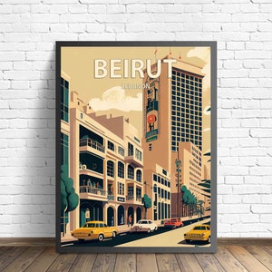 Impresión de arte retro de Beirut, Líbano, ilustración de arte mural de Beirut, póster de diseño minimalista vintage de Beirut