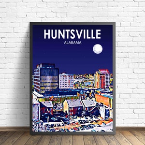 Huntsville AL Art Poster Sunset Landscape Poster Print, Huntsville Wall Art United States Colorful Skyline Sketch Photo