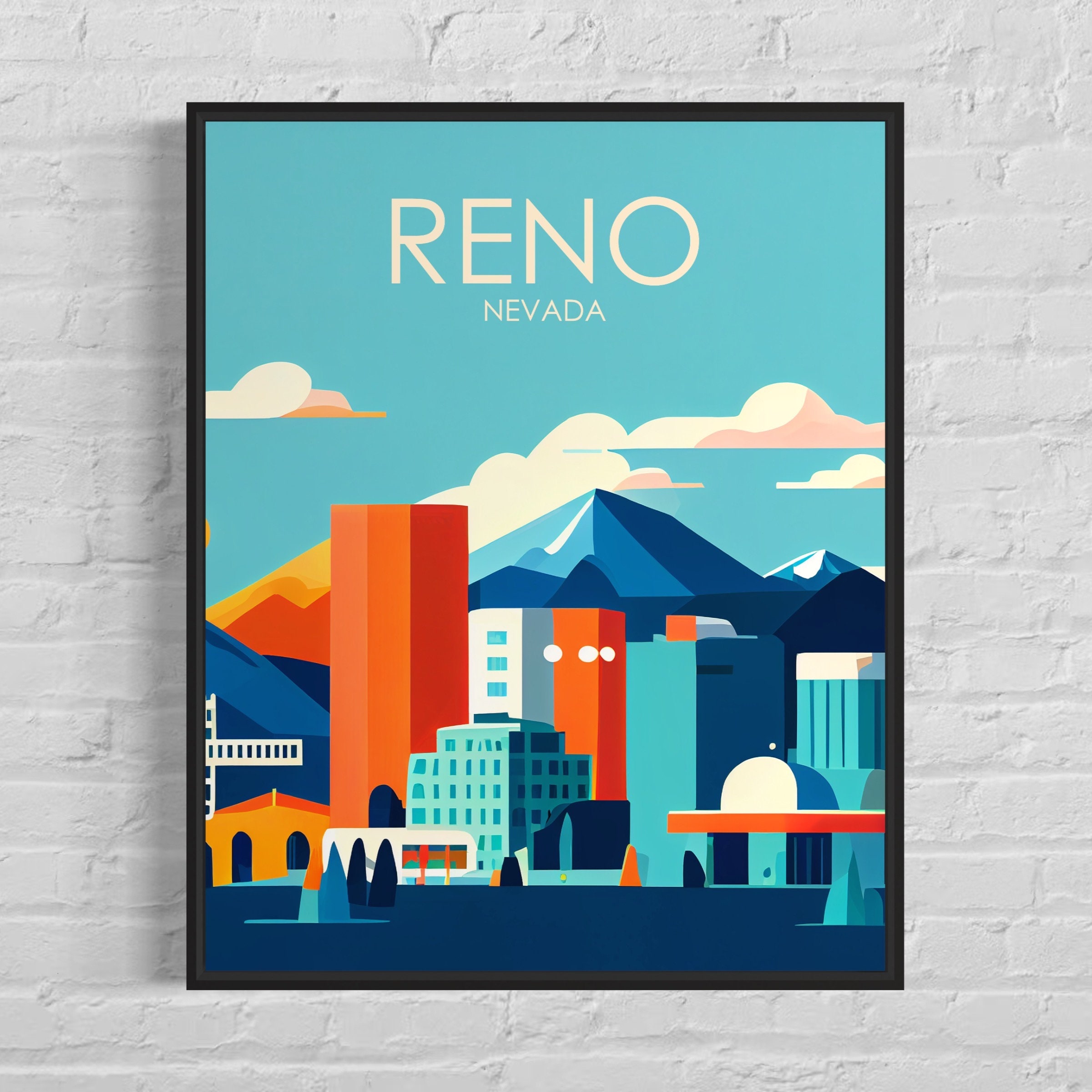 Reno Nevada Retro Art Print Reno Wall Art Illustration Reno