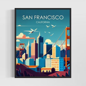 San Francisco Kalifornien Retro Kunstdruck, San Francisco Kunst Illustration, San Francisco Vintage Minimal Design Poster